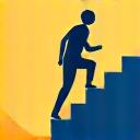 A person actively climbing stairs, symbolizing implementation.