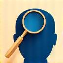 A magnifying glass over a profile, symbolizing discovery.