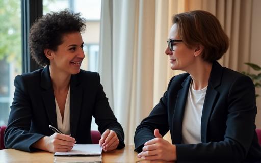 A career coach and a client having a productive one-on-one discussion.