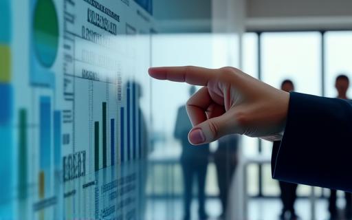 An analyst pointing at a chart showing skills data.